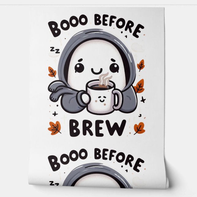 Boo Before Brew Ghost Cute Spooky Coffee Wall Art Tapete (Abrollen)