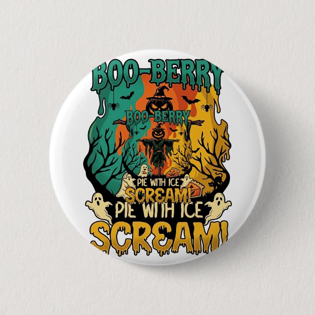 Boo Berry Pie Eis Schrei Kürbis Vogelscheuche Hall Button (Vorderseite)