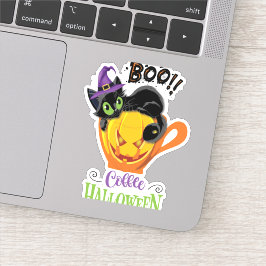 Boo Black Cat, Beängstigendes Pumpkin Coffee Hallo Aufkleber