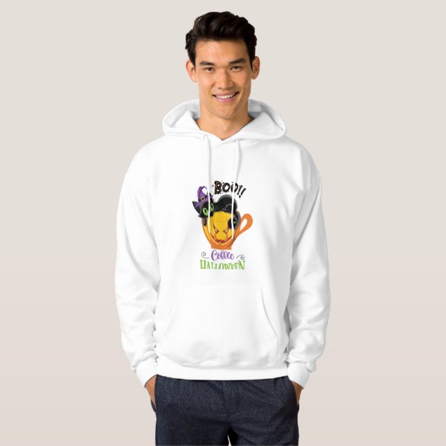 Boo Black Cat, Beängstigendes Pumpkin Coffee Hallo Hoodie (Vorne ganz)