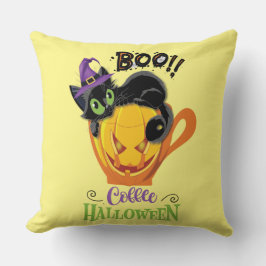 Boo Black Cat, Beängstigendes Pumpkin Coffee Hallo Kissen