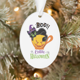 Boo Black Cat, Beängstigendes Pumpkin Coffee Hallo Ornament
