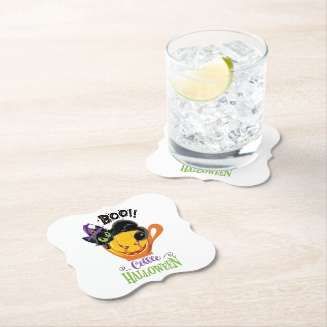 Boo Black Cat, Beängstigendes Pumpkin Coffee Hallo Untersetzer (Vor Ort)