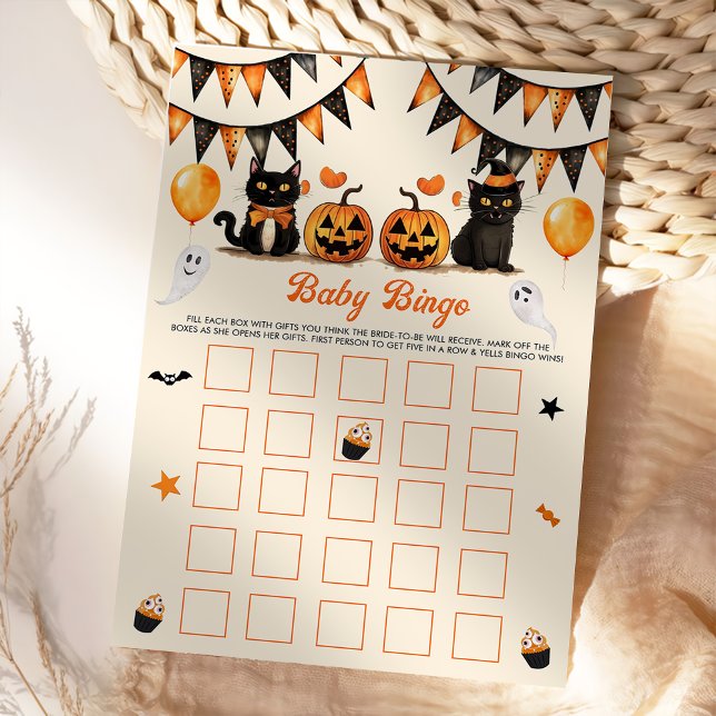 Boo Black Cat Halloween-Party Baby Bingo Games Einladung (Von Creator hochgeladen)