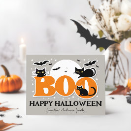 Boo Black Cats and Bats Frohe Halloween Postkarte
