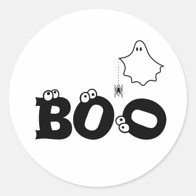 Boo Black und White Funny Halloween Ghost Spider Runder Aufkleber (Vorderseite)