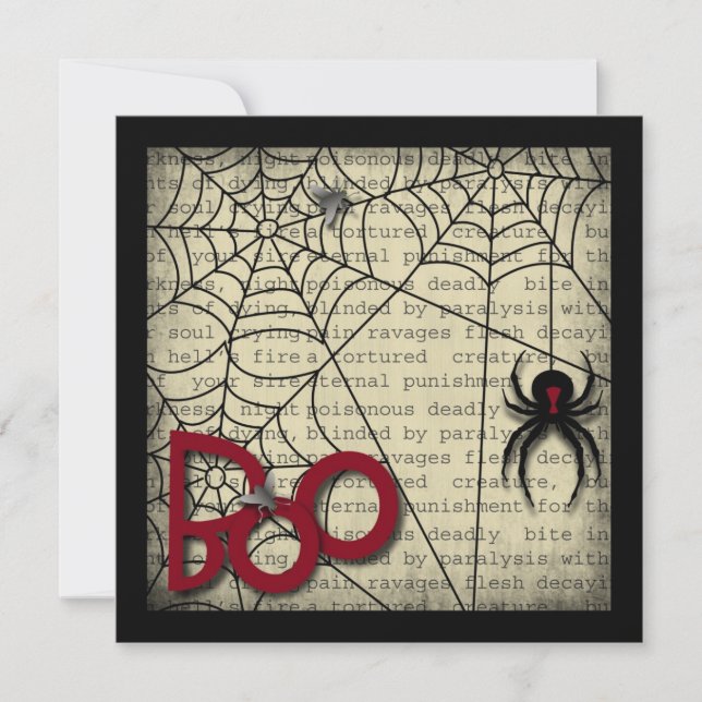 Boo Black Widow Spider & Creepy Text zu Halloween Karte (Vorderseite)