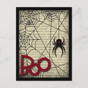 Boo Black Widow Spider & Creepy Text zu Halloween Postkarte
