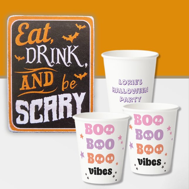 BOO BOO BOO Vibes Halloween Individuelle Name Pappbecher (Von Creator hochgeladen)