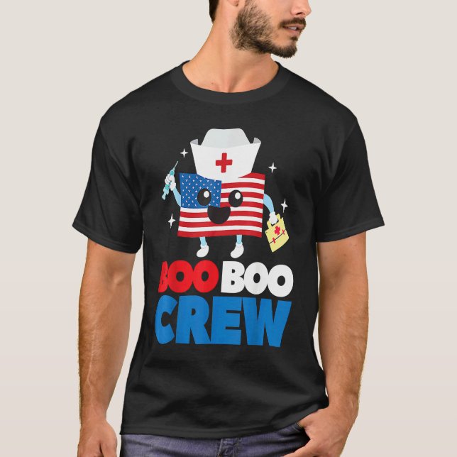 Boo Boo Crew American Flag  4th Of July USA Nurse T-Shirt (Vorderseite)