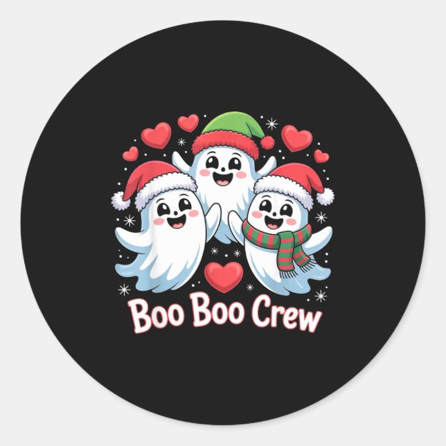 Boo-boo Crew Christmas Ghost Santa Hat Halloween H Runder Aufkleber (Vorderseite)