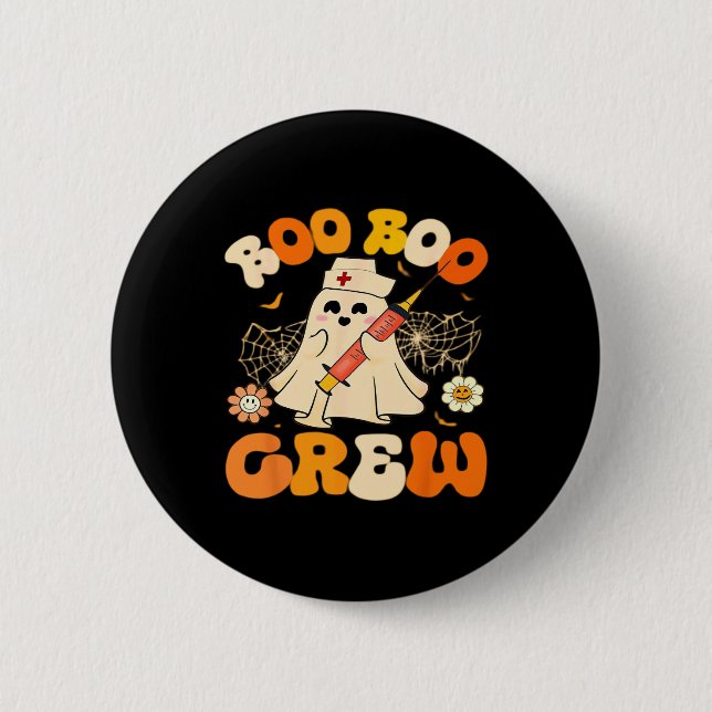 Boo Boo Crew Funny Ghost For Nurse, Retro Hallowee Button (Vorderseite)