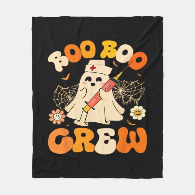 Boo Boo Crew Funny Ghost for Nurse, Retro Hallowee Fleecedecke (Vorderseite)