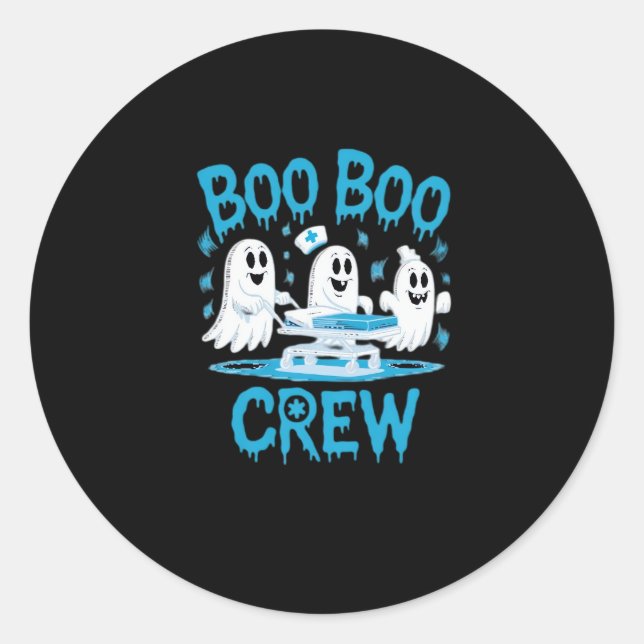 Boo Boo Crew Ghost Paramedic Nurse Halloween Essen Runder Aufkleber (Vorderseite)