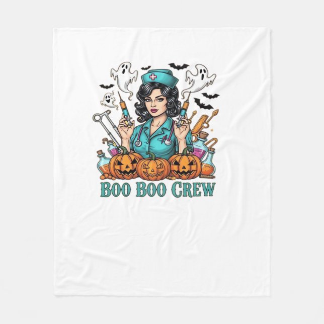 Boo Boo Crew Halloween Nurse mit Syringen und Pum Fleecedecke (Vorderseite)