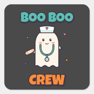 Boo Boo Crew Krankenschwester Halloween Geist Quadratischer Aufkleber