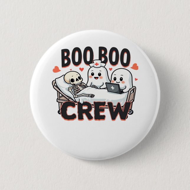 Boo Boo Crew Niedlich Halloween Nurse Ghosts Essen Button (Vorderseite)
