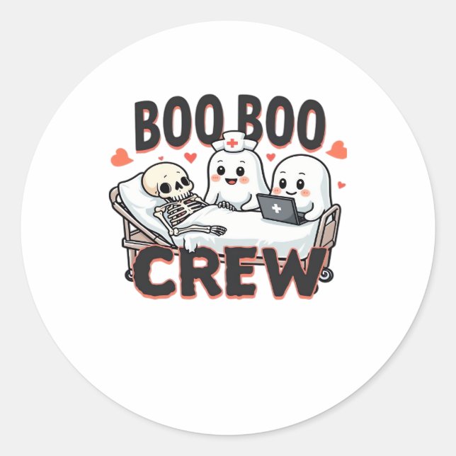 Boo Boo Crew Niedlich Halloween Nurse Ghosts Essen Runder Aufkleber (Vorderseite)
