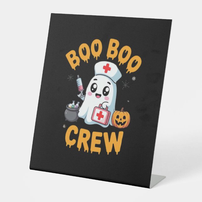 Boo Boo Crew Nurse Cute Ghost Halloween Nursing Es Sockelschild (Vorderseite)