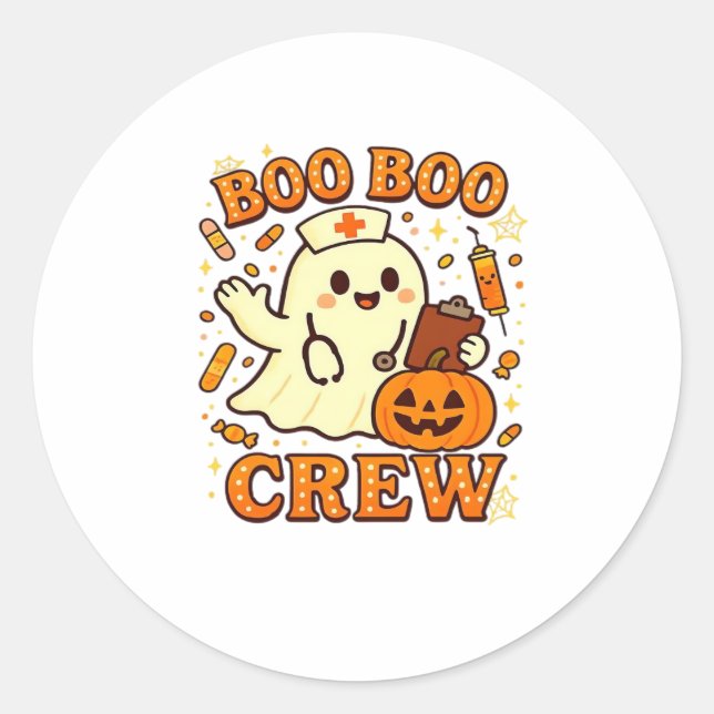 Boo Boo Crew Nurse Funny Halloween Ghost Nurse Gir Runder Aufkleber (Vorderseite)