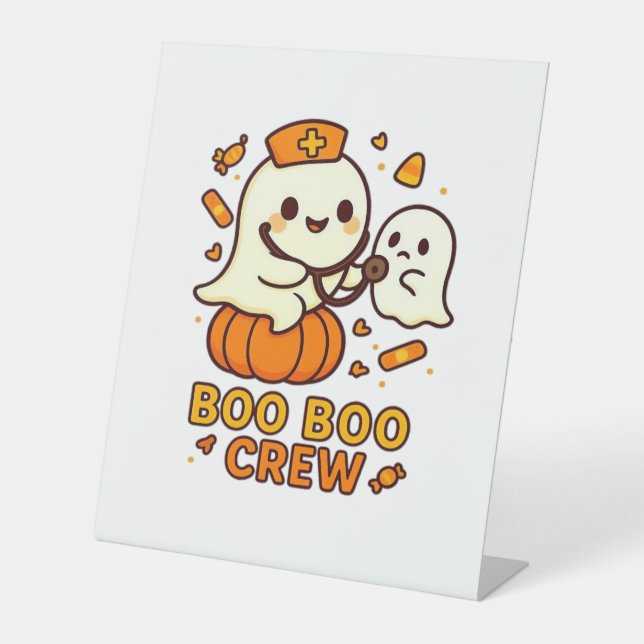 Boo Boo Crew Nurse Funny Halloween Ghost Nurse Gir Sockelschild (Vorderseite)