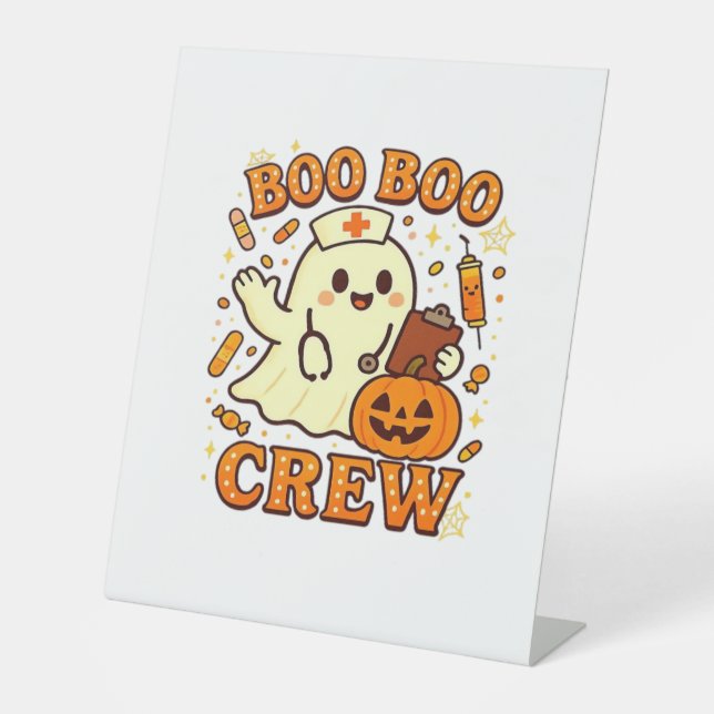 Boo Boo Crew Nurse Funny Halloween Ghost Nurse Gir Sockelschild (Vorderseite)