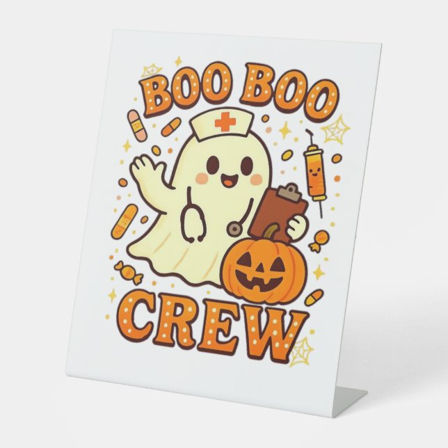 Boo Boo Crew Nurse Funny Halloween Ghost Nurse Gir Sockelschild (Vorderseite)