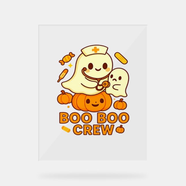 Boo Boo Crew Nurse Ghost Classic T - Shirt Acrylschild (Vorderseite)
