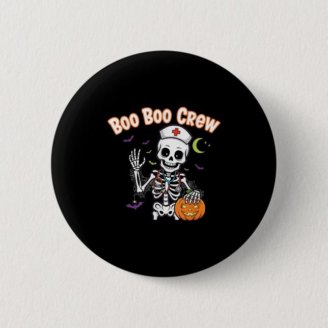 Boo Boo Crew Nurse Halloween Funny Skelton Nurse H Button (Vorderseite)
