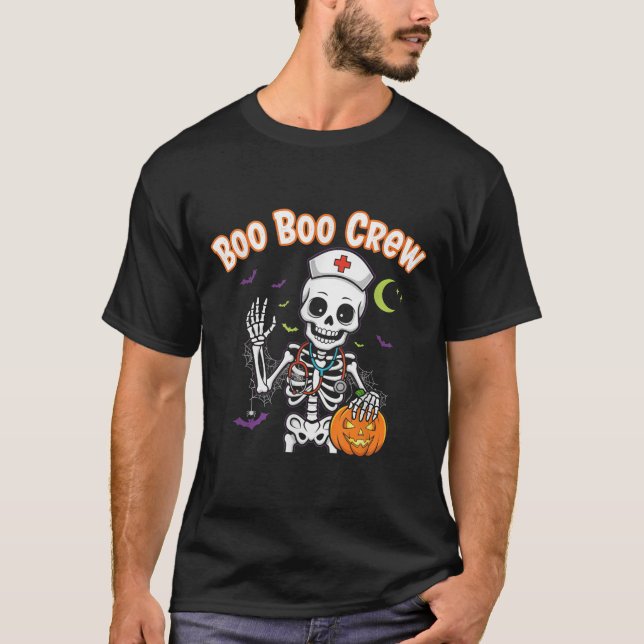 Boo Boo Crew Nurse Halloween Funny Skelton Nurse H T-Shirt (Vorderseite)