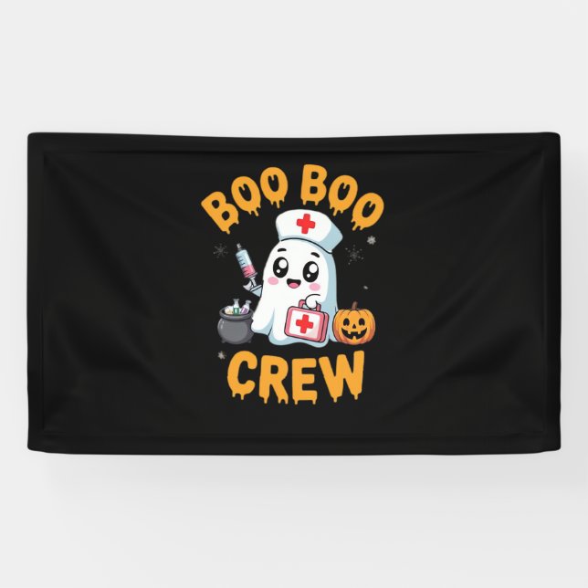Boo Boo Crew Nurse Niedlich Ghost Halloween Pflege Banner (Horizontal)
