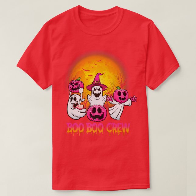 Boo Boo Crew Pajamas Pink Ghost Breast Cancale Hal T-Shirt (Design vorne)