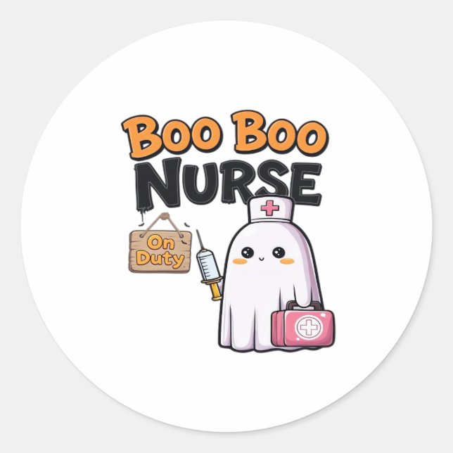 Boo Boo Nurse on Duty Classic T - Shirt Runder Aufkleber (Vorderseite)
