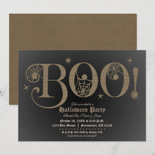 BOO Braun Rustikale Elegante Halloween-Kostümparty Einladung