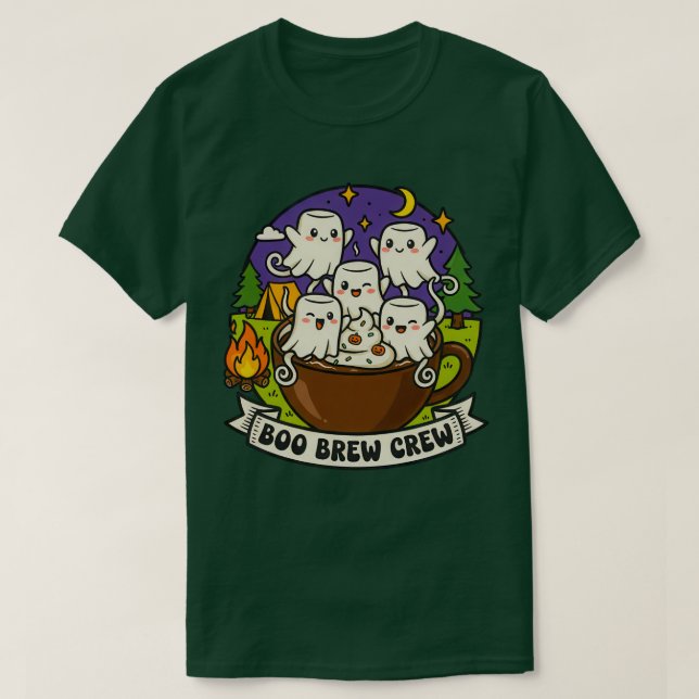Boo Brew Crew Niedlich Ghost Coffee Design T-Shirt (Design vorne)