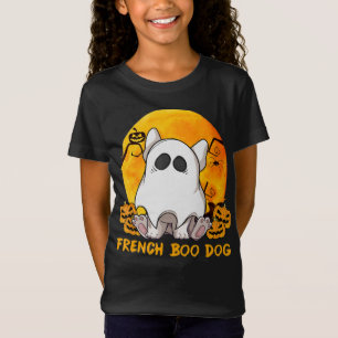 Boo Bulldog mit Halloween-Spinne und Mond T-Shirt