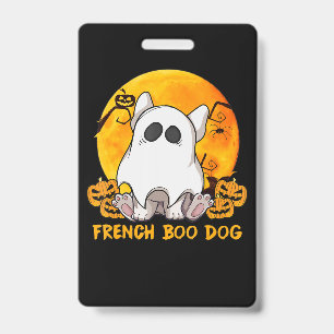Boo Bulldog mit Kürbis Spinne und Mond Ausweis