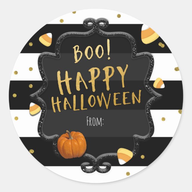 Boo! Candy Corn Happy Halloween Party Stickers (Vorderseite)
