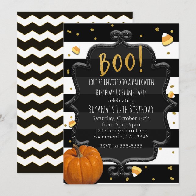 BOO! Candy Corn & Orange Pumpkin Halloween Einladung (Vorne/Hinten)