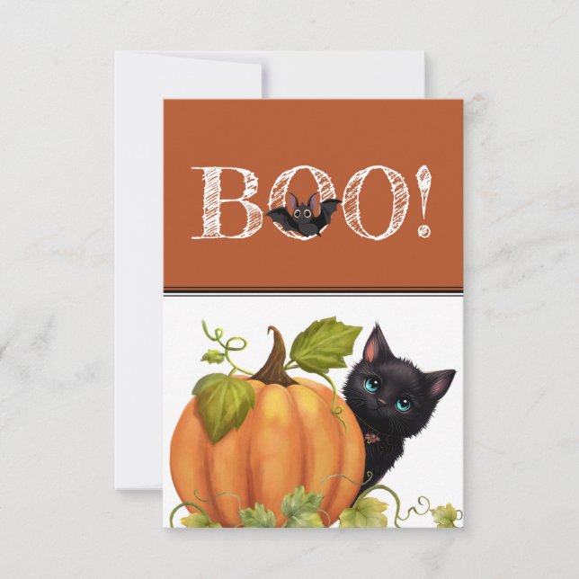 Boo Cat Halloween Flat Card Dankeskarte (Vorderseite)