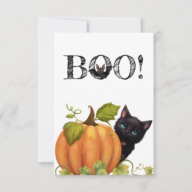Boo Cat Halloween Flat Card Dankeskarte (Vorderseite)