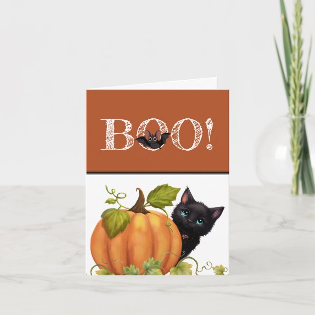 Boo Cat Halloween geklappt Danke Karte (Vorderseite)