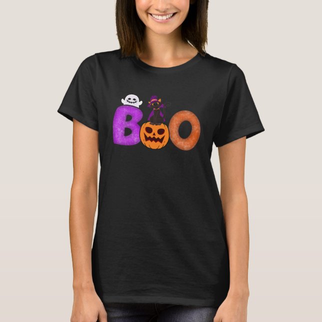 Boo Cat Pumpkin Halloween Ghost Costume Leopard T-Shirt (Vorderseite)