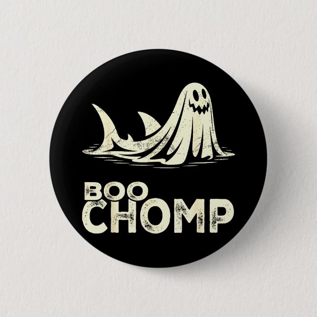 Boo chomp – lustiger Geist-Hai Halloween Retro  Button (Vorderseite)