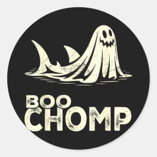Boo chomp – lustiger Geist-Hai Halloween Retro Runder Aufkleber