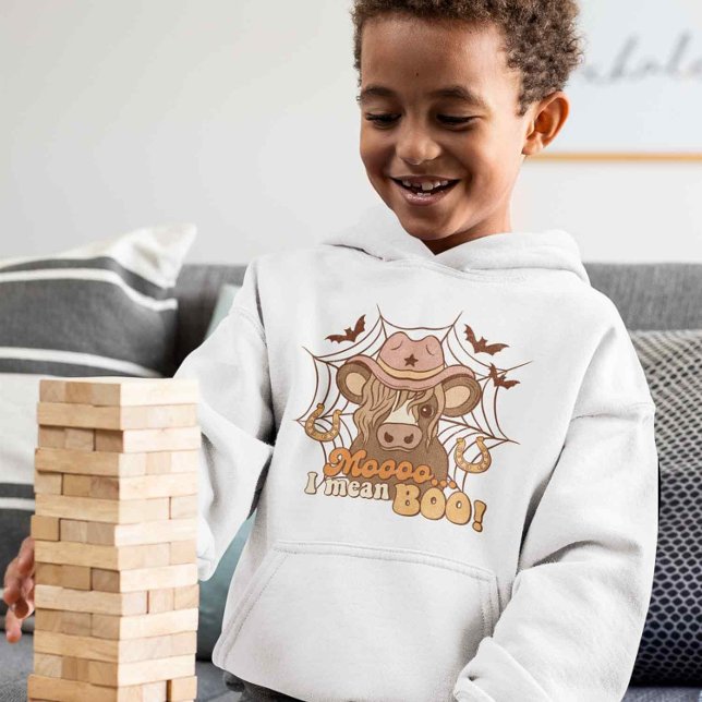 Boo Cowboy Halloween Moo Niedlich Retro Graphic Hoodie (Funny Cow halloween Hoodie for kids. Boo Spooky Hoodie, Cowboy Hat halloween Retro Style, Vintage)