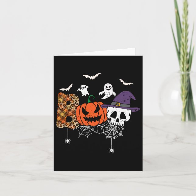 Boo Creepy Skull Pumpkin Ghost mit Hat Halloween Karte (Vorderseite)