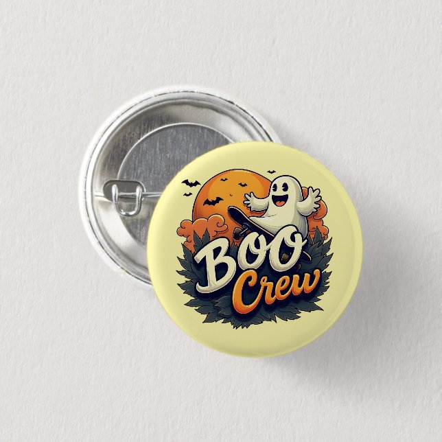 "Boo Crew" Cheerful Ghost Button (Vorne & Hinten)