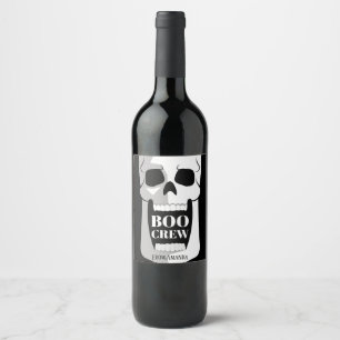 Boo Crew Einfaches Skull Halloween Schwarz-Weiß Weinetikett
