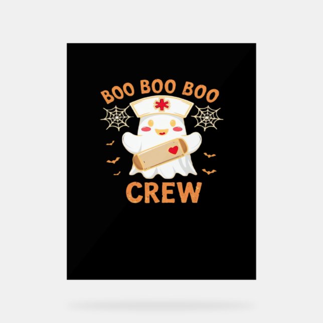 Boo Crew Funny Ghost Spooky Halloween Nurse T-Shir Acrylschild (Vorderseite)